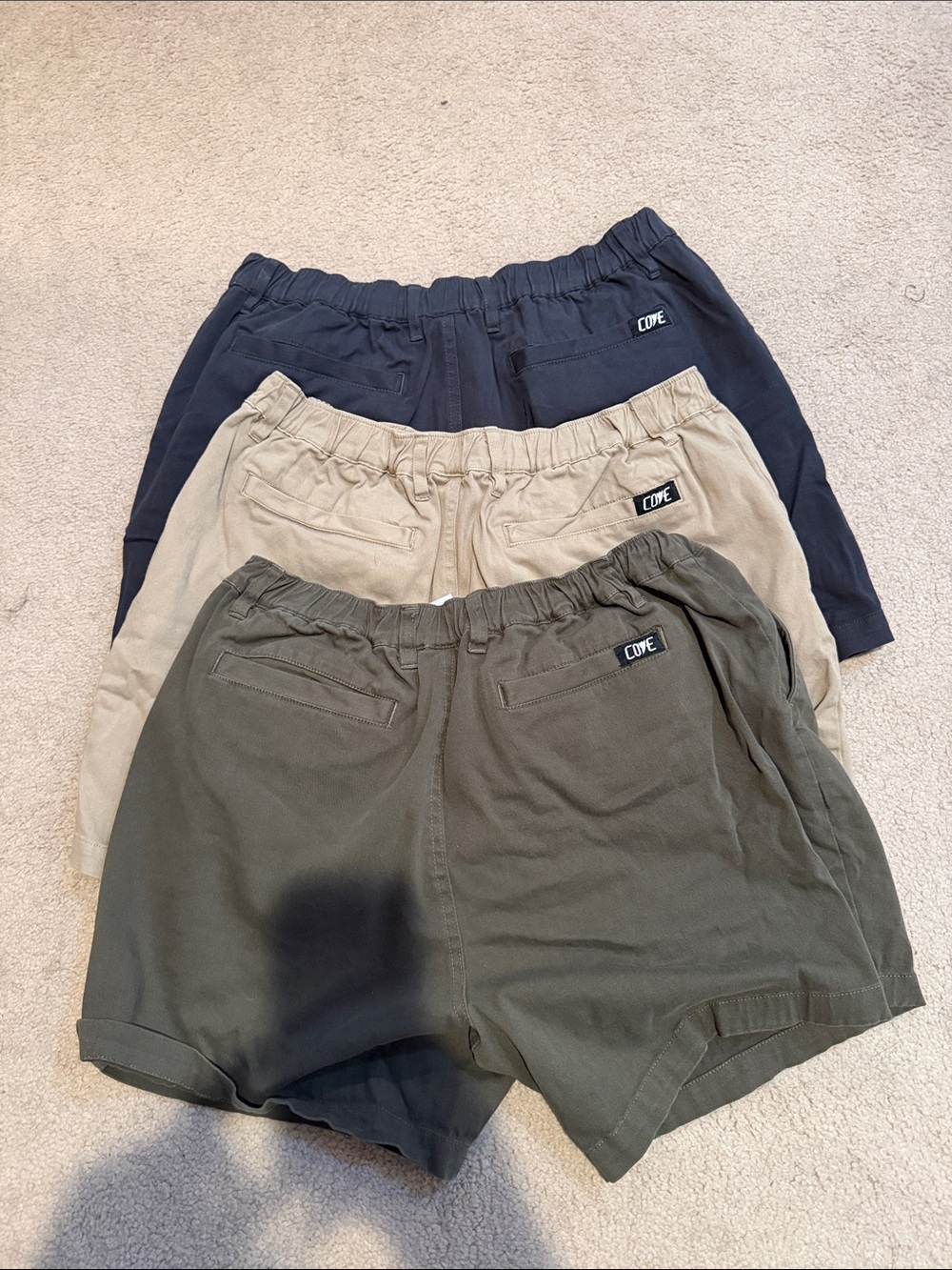 Men's Elastic Waist Shorts - Olive, Khaki, Navy